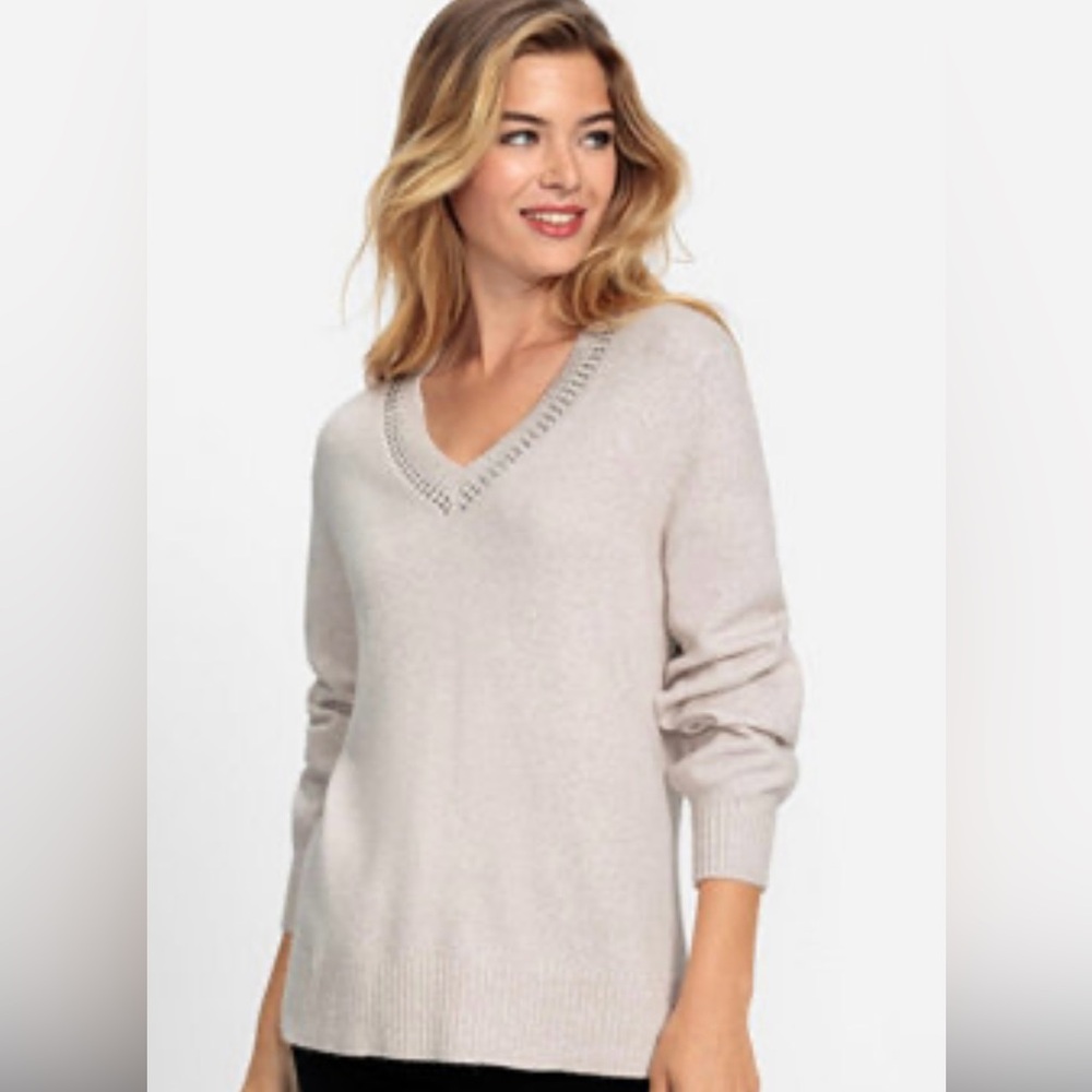 Olsen Europe V-Neck Sweater with Studded Detail Size 36